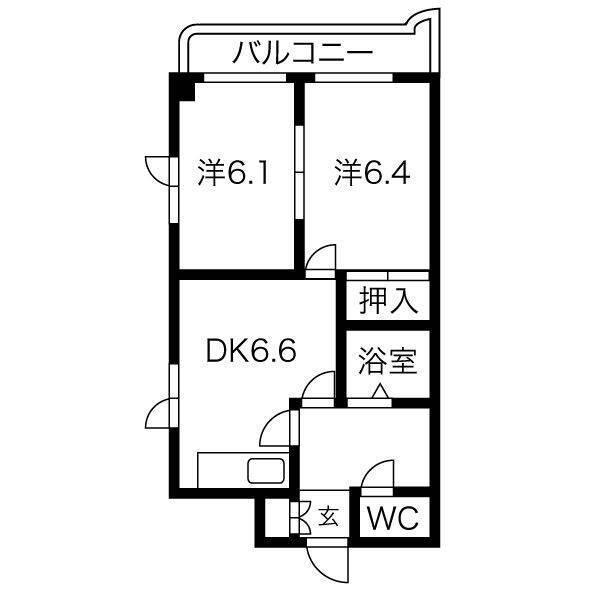 ティアラ手稲本町(2DK/11階)の間取り写真