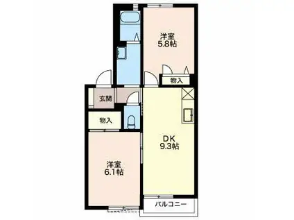 ヴェルドミールA棟(2DK/1階)の間取り写真