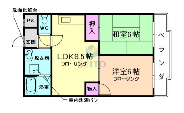 フリーデ豊中(2DK/3階)の間取り写真