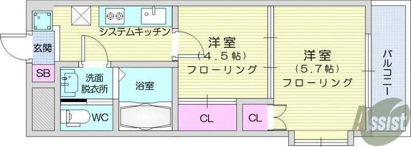 クレールコート(2K/4階)の間取り写真