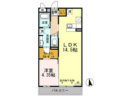 ロータス府中(1LDK/1階)の間取り写真