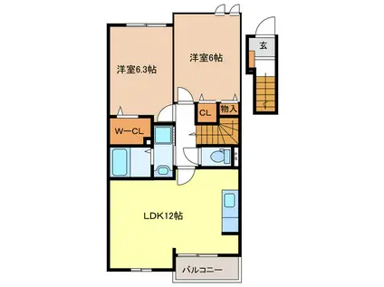 デーア・パラッツオ(2LDK/2階)の間取り写真