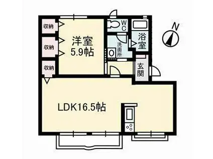 アメニティ福島B棟(1LDK/1階)の間取り写真