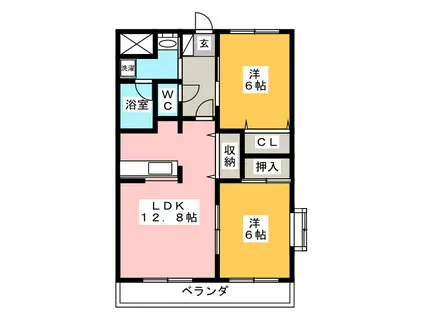 サニーウィング大野壱番館(2LDK/2階)の間取り写真