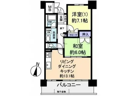 アスレ東原I番館(2LDK/2階)の間取り写真
