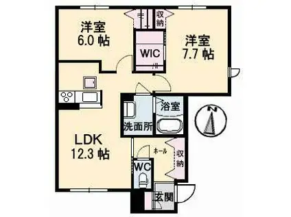 エスポワールサンB棟(2LDK/1階)の間取り写真