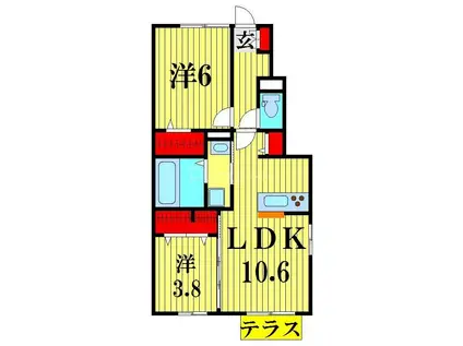 ルピナス A(2LDK/1階)の間取り写真