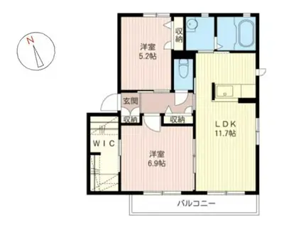 シャンティ韮川 A(2LDK/2階)の間取り写真