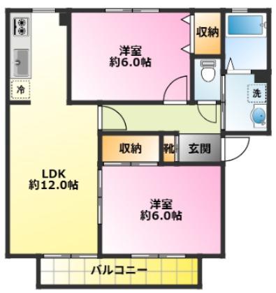 ハイツタチバナA(2LDK/1階)の間取り写真