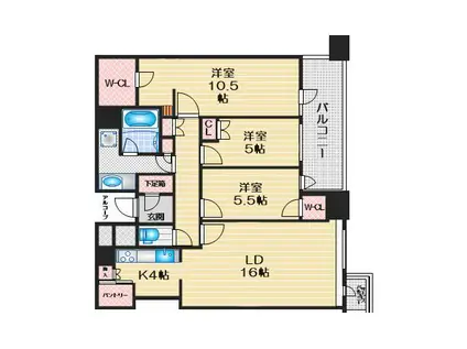 シエリアタワー千里中央(3LDK/38階)の間取り写真