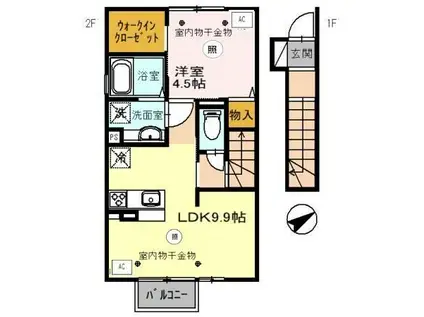 グレーシアタウン木崎 A棟(1LDK/2階)の間取り写真