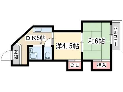 ハーモニーハイツ(2DK/5階)の間取り写真