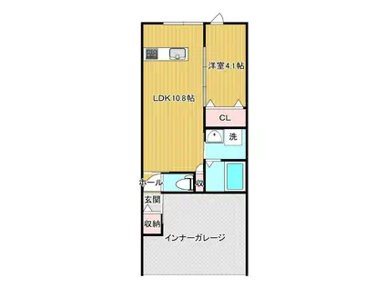 CASTELLO B棟(1LDK/1階)の間取り写真