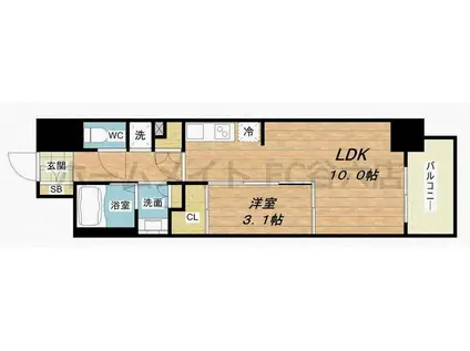 コンフォリア北堀江一丁目(1LDK/2階)の間取り写真