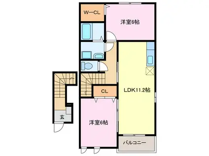 ミルキーV(2LDK/2階)の間取り写真