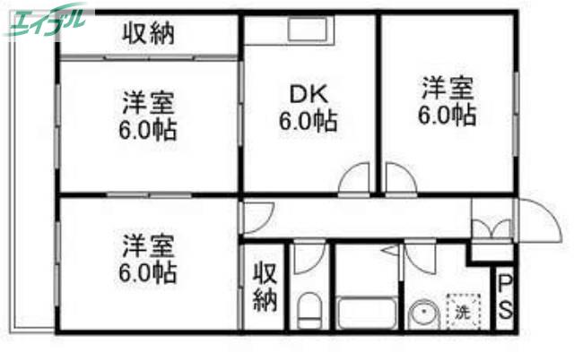 ニューマリッチかわぐちA(3DK/3階)の間取り写真