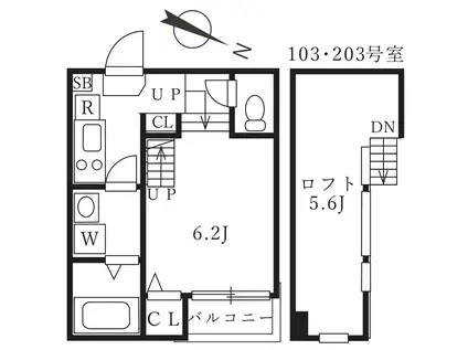 アップハウス(1K/1階)の間取り写真