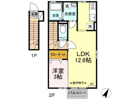 コーポ森(1LDK/2階)の間取り写真