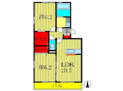 ラ・カーサ フェリーチェ(2LDK/2階)の間取り写真