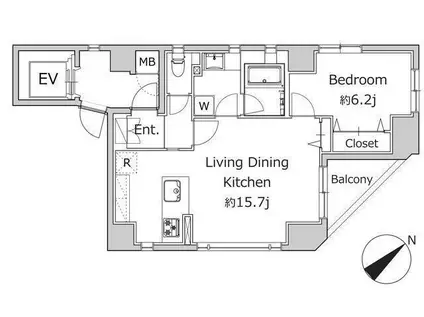 DUO TORRE ノース(1LDK/7階)の間取り写真