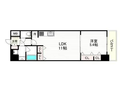 スプランディッド上本町ウエストII(1LDK/5階)の間取り写真