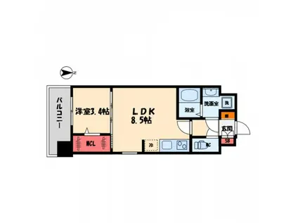 ミラージュパレス難波幸町(1LDK/9階)の間取り写真