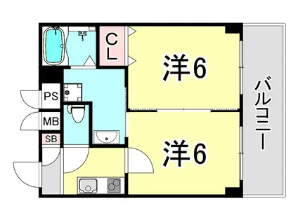 ロイヤルコート西宮門戸(1LDK/2階)の間取り写真