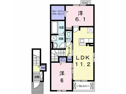 さくらレジデンス高町 D(2LDK/2階)の間取り写真