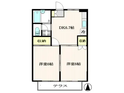 サマックス・アネーロA棟(2DK/1階)の間取り写真