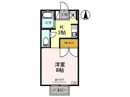 ビューラII(1K/1階)の間取り写真