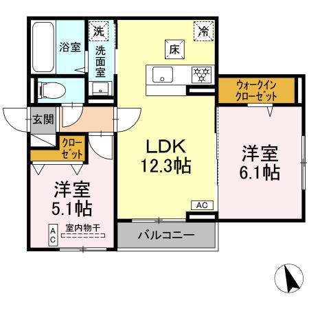 フォルテーヌ・イイクラⅠ(2LDK/1階)の間取り写真