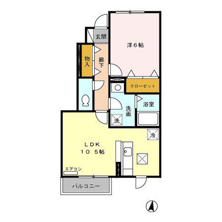 ロイヤルタウン染地台C(1LDK/1階)の間取り写真