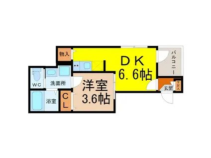 ハーモニーテラス大正町I(1DK/3階)の間取り写真