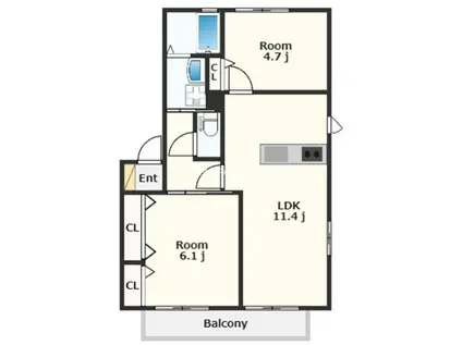 シャーメゾンF1(2LDK/2階)の間取り写真