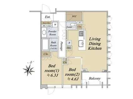 シティハウス文京小日向(2LDK/2階)の間取り写真