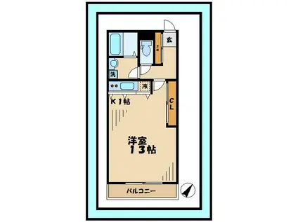 フラットT02(1K/3階)の間取り写真