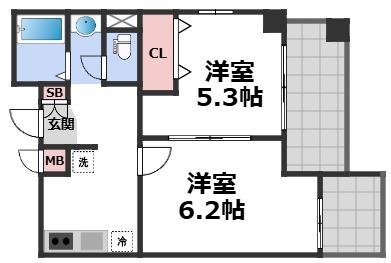 ビューティーセゾン和(2K/7階)の間取り写真