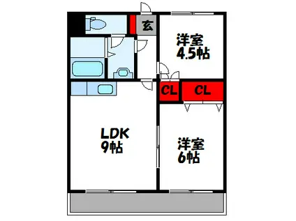 ハイドパーク古賀(2LDK/3階)の間取り写真