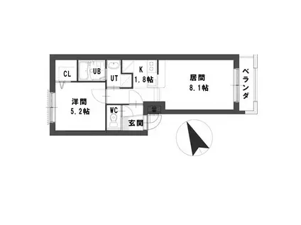 グランメールパラダイス(1LDK/2階)の間取り写真