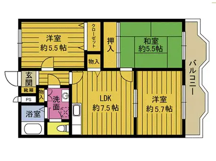 ビブレ長田(3DK/4階)の間取り写真