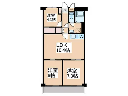 アミティーもえぎ野(3LDK/2階)の間取り写真