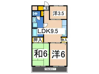 パレス木ノ間(3LDK/4階)の間取り写真
