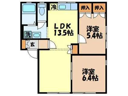 マリーンハイツ畝刈A(2LDK/2階)の間取り写真