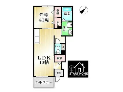 クラール名東 A(1LDK/1階)の間取り写真