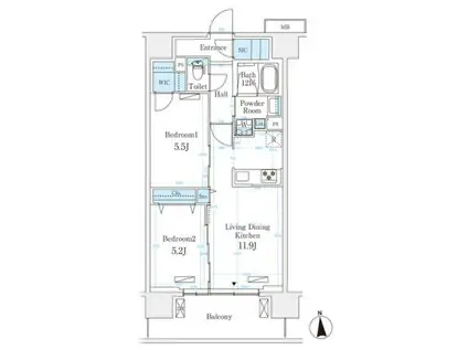 ハビテ本厚木(2LDK/10階)の間取り写真