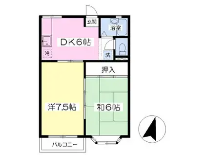 パレドール東仙台A(2DK/2階)の間取り写真