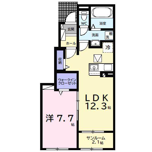 ウルルI(1LDK/1階)の間取り写真
