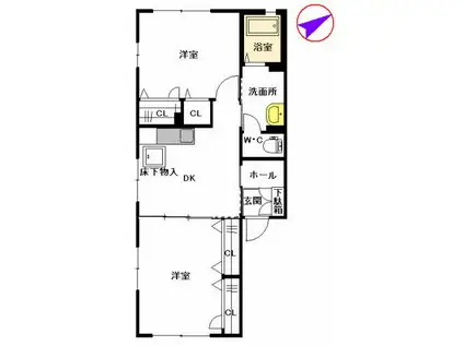 グリーンコート佐々(2DK/1階)の間取り写真