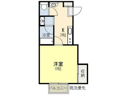 エルコート春日A(1K/1階)の間取り写真