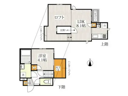 CB南熊本ヴィータ(1LDK/1階)の間取り写真